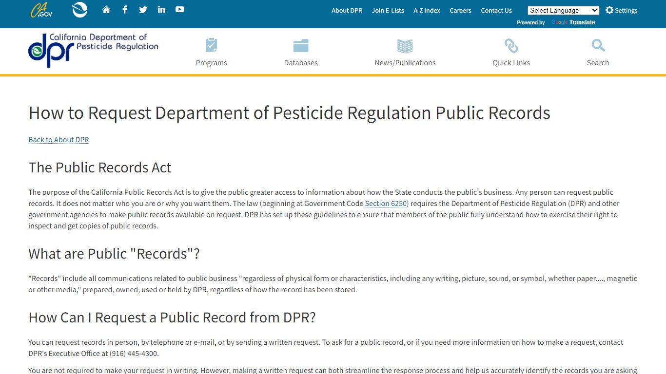 How to Request DPR Public Records - California