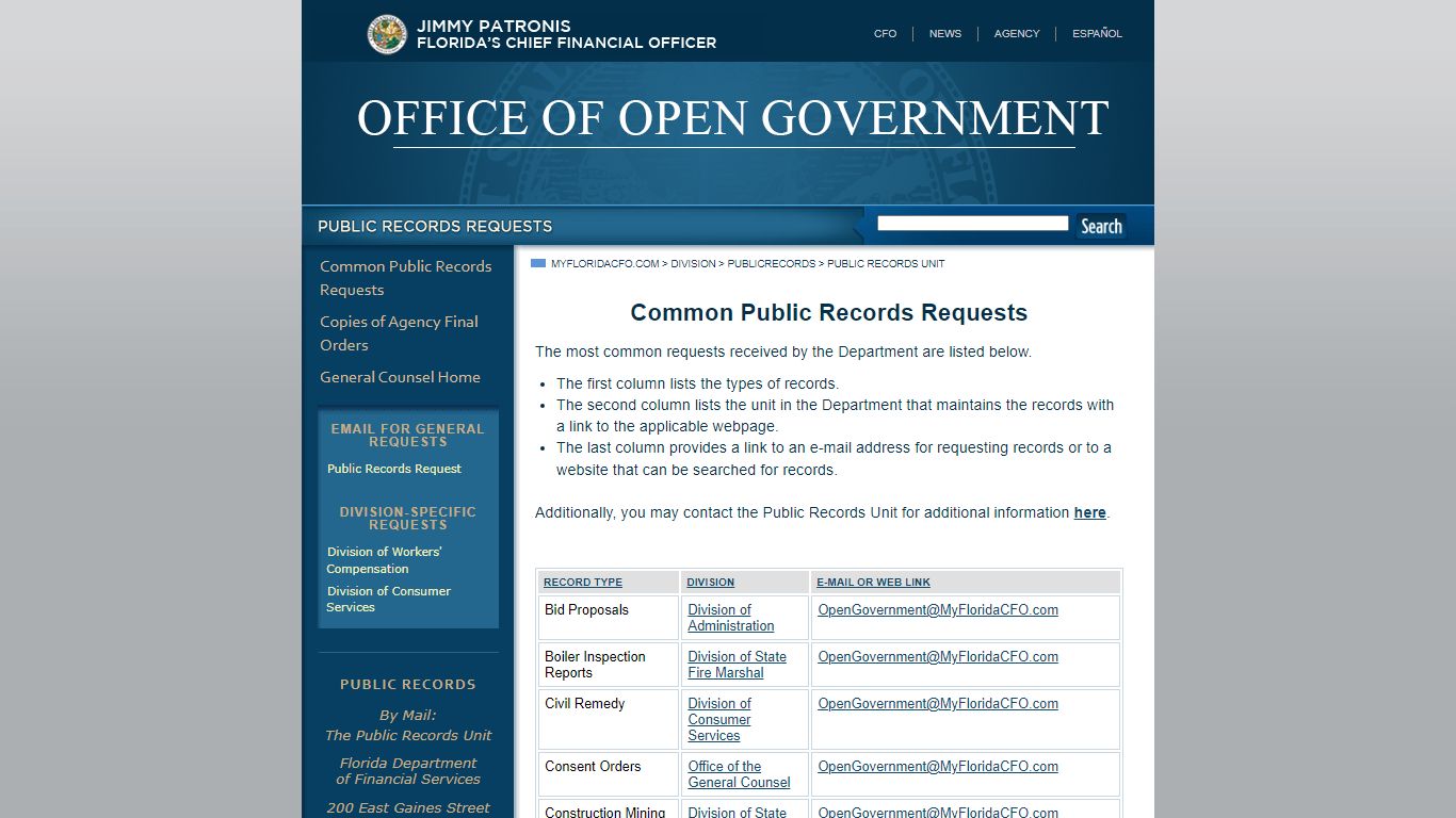 Public Records Unit - myfloridacfo.com